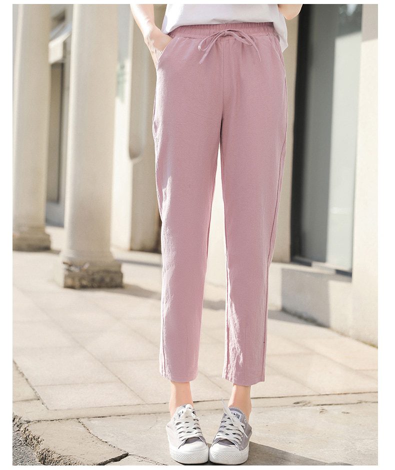 Womens Spring Summer Pants Cotton Linen Solid Elastic waist Candy Colors Harem Trousers Soft high quality for Female ladys S-XXL