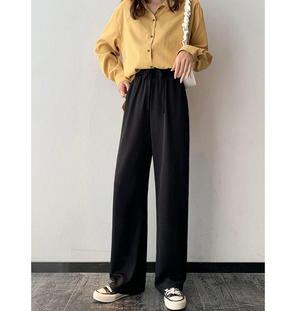 Slacks Women's Loose Summer Pants Soft Ice Silk Ankle-Length Black Wide Leg Pants Grey Khaki Women High Waisted Trousers Slacks Women's Loose Summer Pants Soft Ice Silk Ankle-Length Black Wide Leg Pants Grey Khaki Women High Waisted Trousers