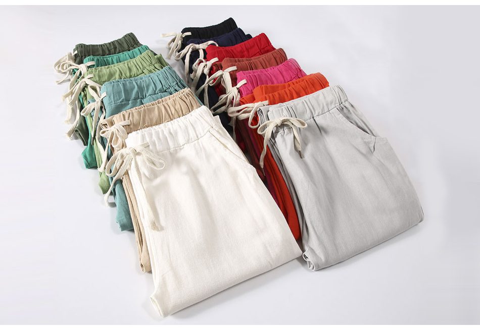 Garemay Cotton Linen Pants for Women Trousers Loose Casual Solid Color Women Harem Pants Plus Size Capri Women's Summer