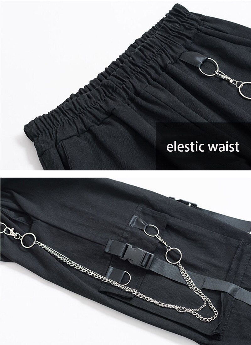 Women Cargo Pants 2021 Harem Pants Fashion Punk Pockets Jogger Trousers With Chain Harajuku Elastics High Waist Streetwear