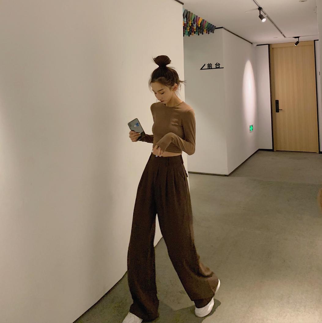 2021 Retro Solid Color Wild Straight Wide Leg Pants Female Spring New Korean Fashion High Waist Casual Long Pants