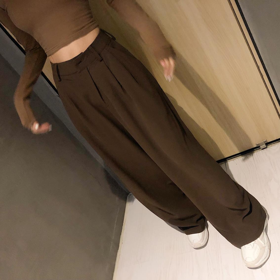 2021 Retro Solid Color Wild Straight Wide Leg Pants Female Spring New Korean Fashion High Waist Casual Long Pants