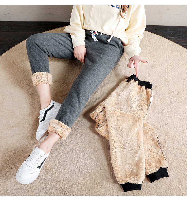 Women Winter Thick Lambskin Cashmere Pants Warm Female Casual Cotton Pants Loose Harlan Long Trousers Plus Size S-5XL 3XL 4XL