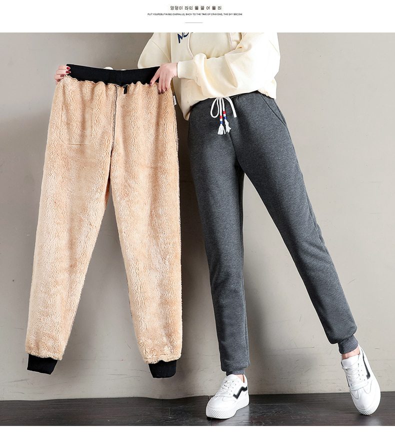 Women Winter Thick Lambskin Cashmere Pants Warm Female Casual Cotton Pants Loose Harlan Long Trousers Plus Size S-5XL 3XL 4XL