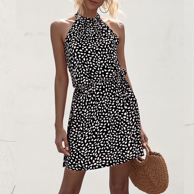 High Street Summer Sexy Halter Floral Print mini Dress 2021