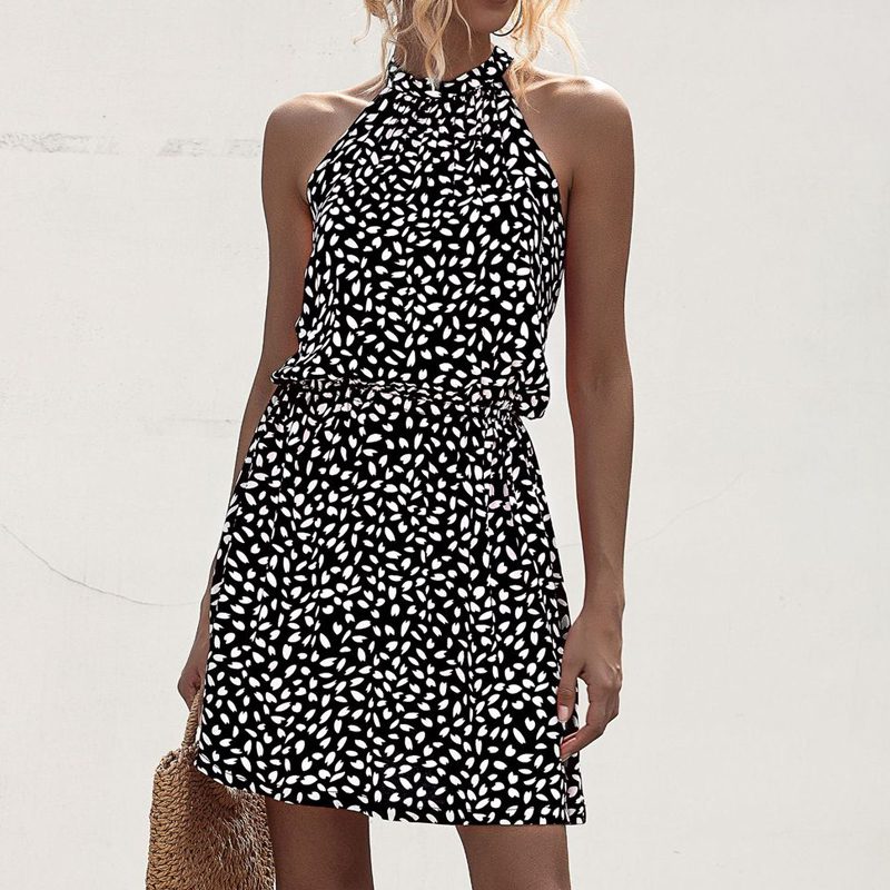 High Street Summer Sexy Halter Floral Print mini Dress 2021