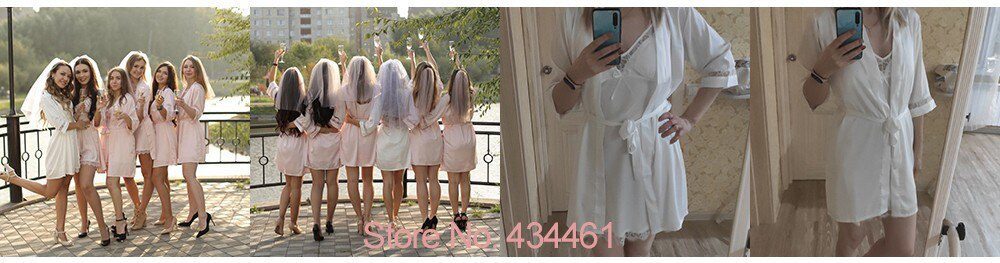 Sexy Women Rayon Kimono Bathrobe WHITE Bride Bridesmaid Wedding Robe Set Lace Trim Sleepwear Casual Home Clothes Nightwear