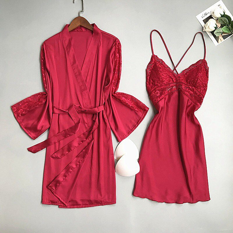Sexy Women Rayon Kimono Bathrobe WHITE Bride Bridesmaid Wedding Robe Set Lace Trim Sleepwear Casual Home Clothes Nightwear