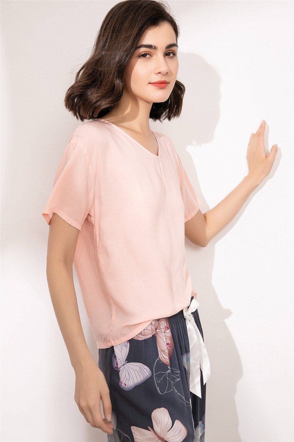 Summer Pajamas Set Women Sleepwear Female Casual Floral Printed Contrasting Color Pyjamas Tops with Long Trousers Home Clothing