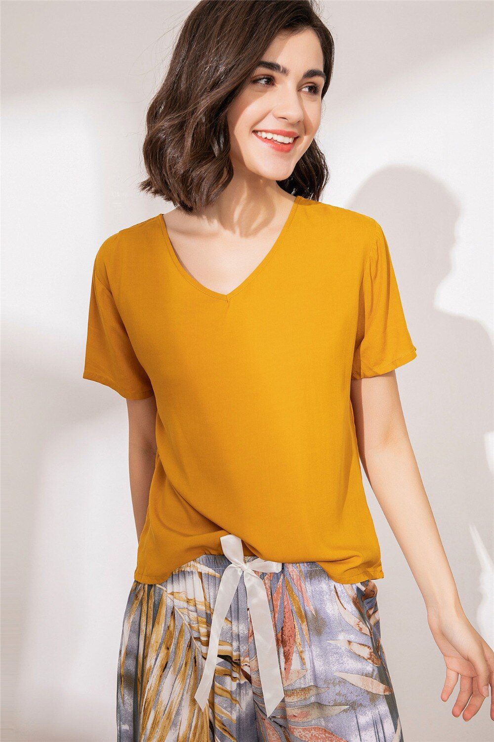 Summer Pajamas Set Women Sleepwear Female Casual Floral Printed Contrasting Color Pyjamas Tops with Long Trousers Home Clothing