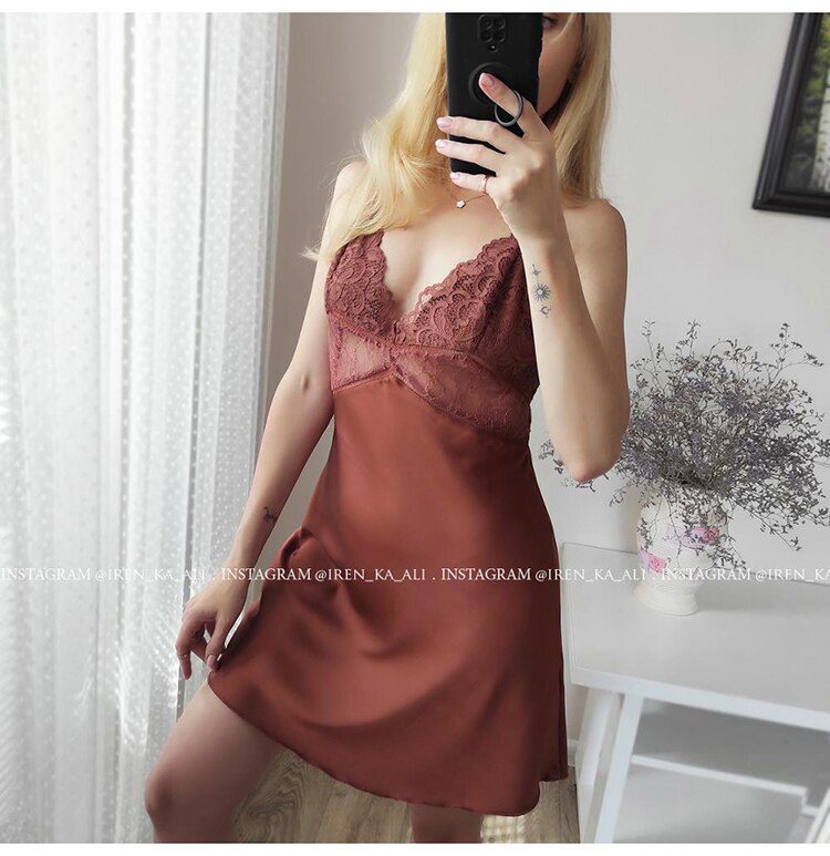 Summer Sexy Night Dress Lace Nightgow Women's New Lingerie backless Lace V-neck nightwear silk Nightdress Homewear