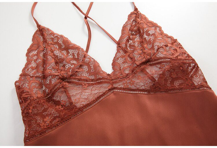 Summer Sexy Night Dress Lace Nightgow Women's New Lingerie backless Lace V-neck nightwear silk Nightdress Homewear