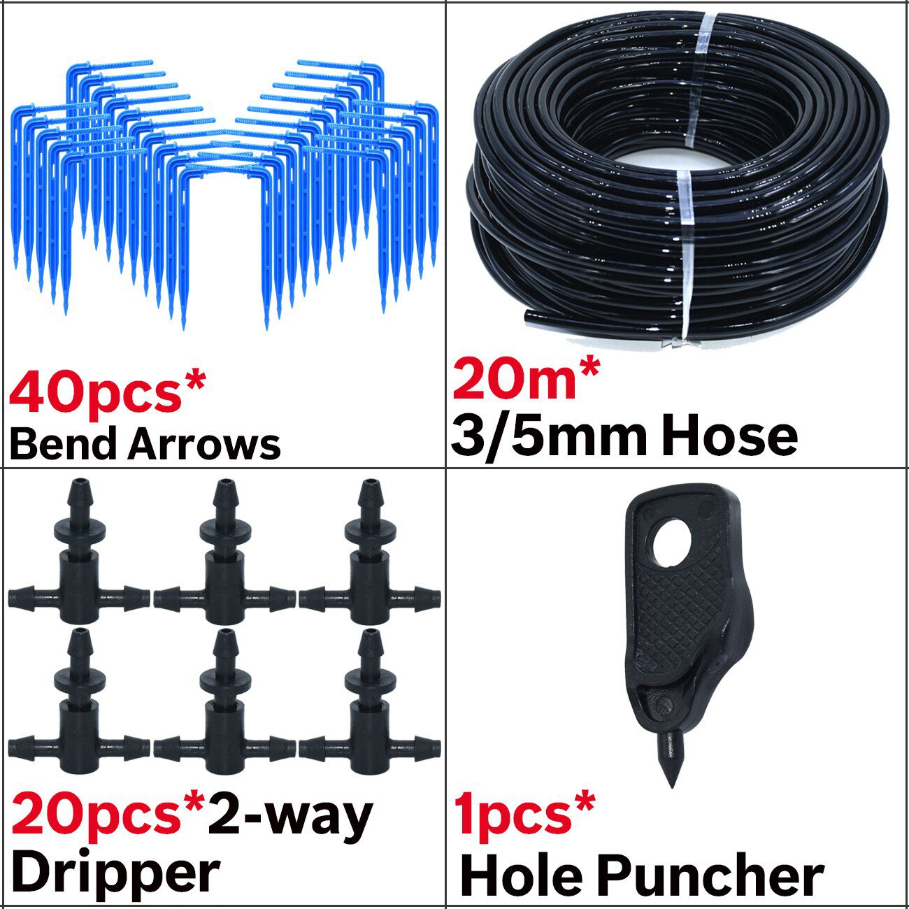 Greenhouse Drip Irrigation 4-way 3/5mm Drip Arrow 2-way Transmitter Irrigation Watering System for Pot Garden Lawn 10set/20set