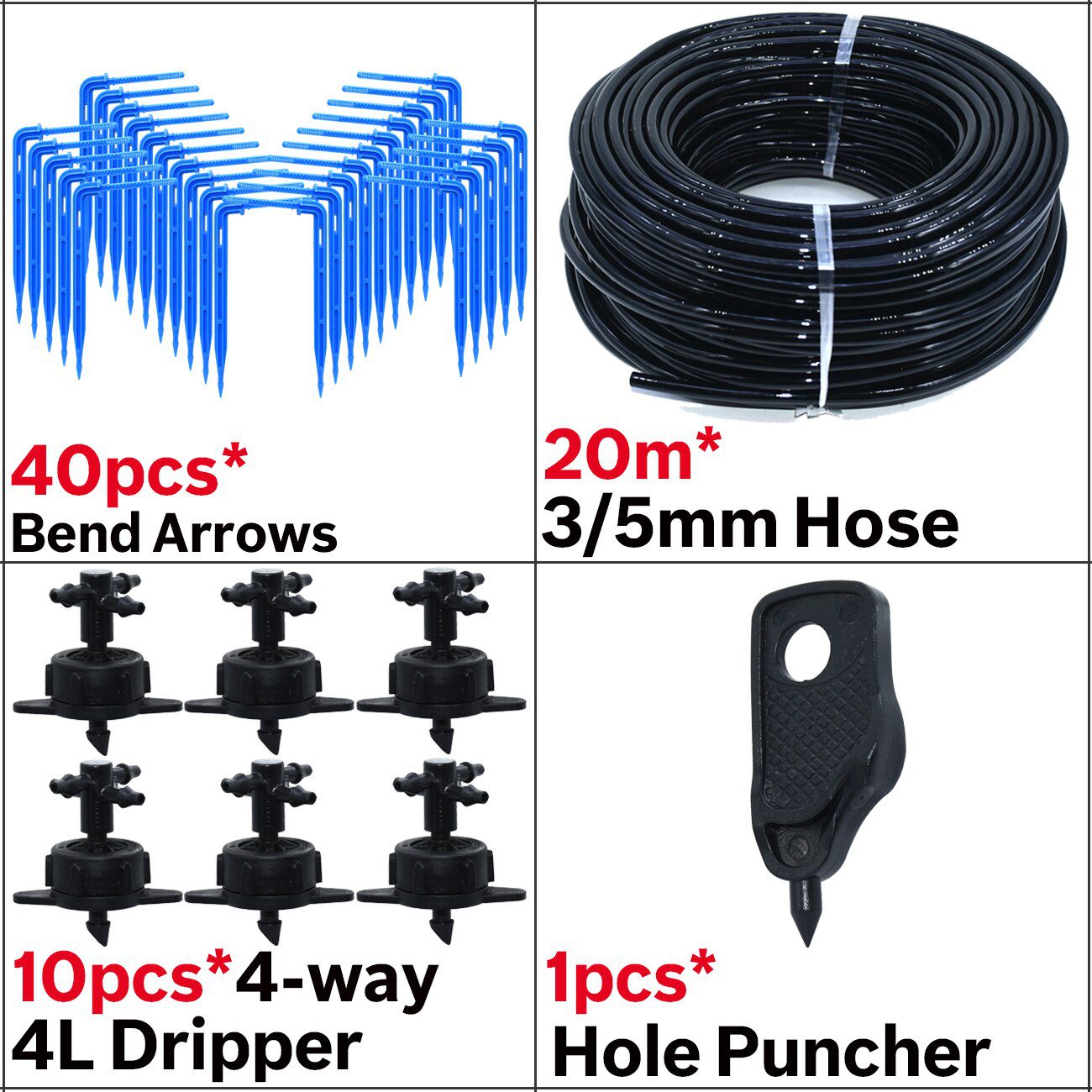 Greenhouse Drip Irrigation 4-way 3/5mm Drip Arrow 2-way Transmitter Irrigation Watering System for Pot Garden Lawn 10set/20set
