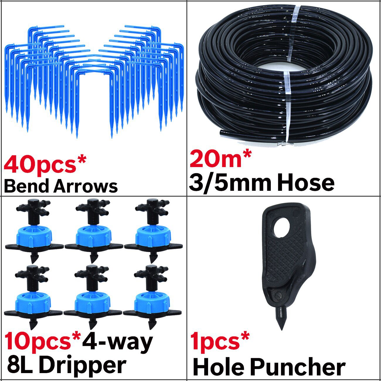Greenhouse Drip Irrigation 4-way 3/5mm Drip Arrow 2-way Transmitter Irrigation Watering System for Pot Garden Lawn 10set/20set