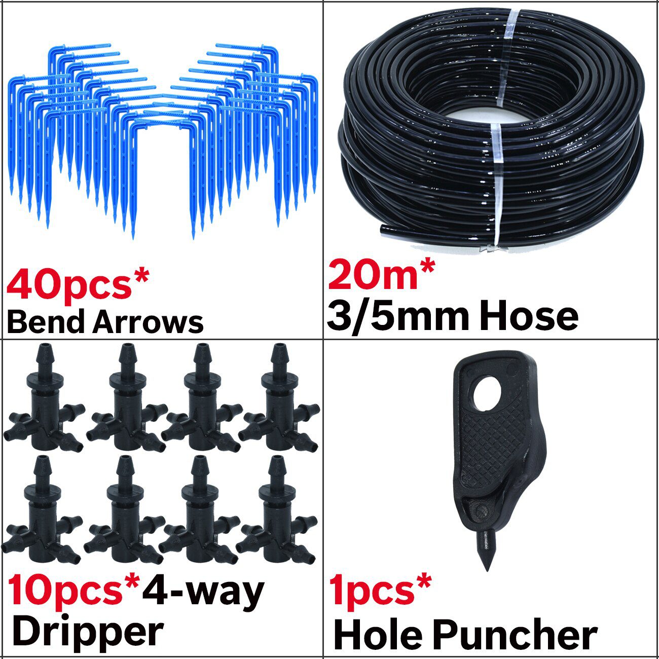 Greenhouse Drip Irrigation 4-way 3/5mm Drip Arrow 2-way Transmitter Irrigation Watering System for Pot Garden Lawn 10set/20set