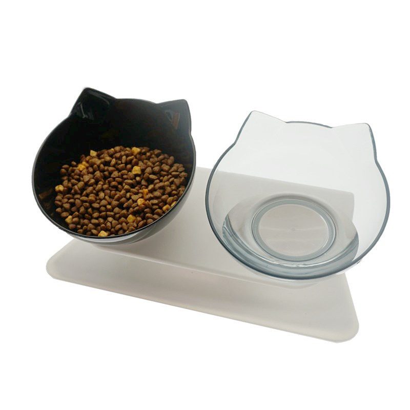 Non-Slip Double Bowl With Stand Pet Feeding Water Bowl For Cats