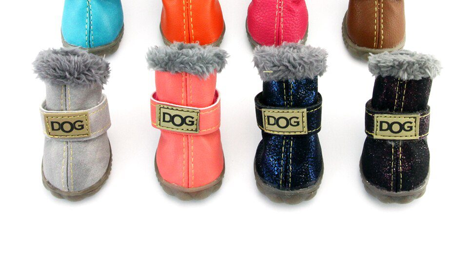 Winter Pet Dog Warm Snow Boots Waterproof Fur 4Pcs/Set Small Dogs