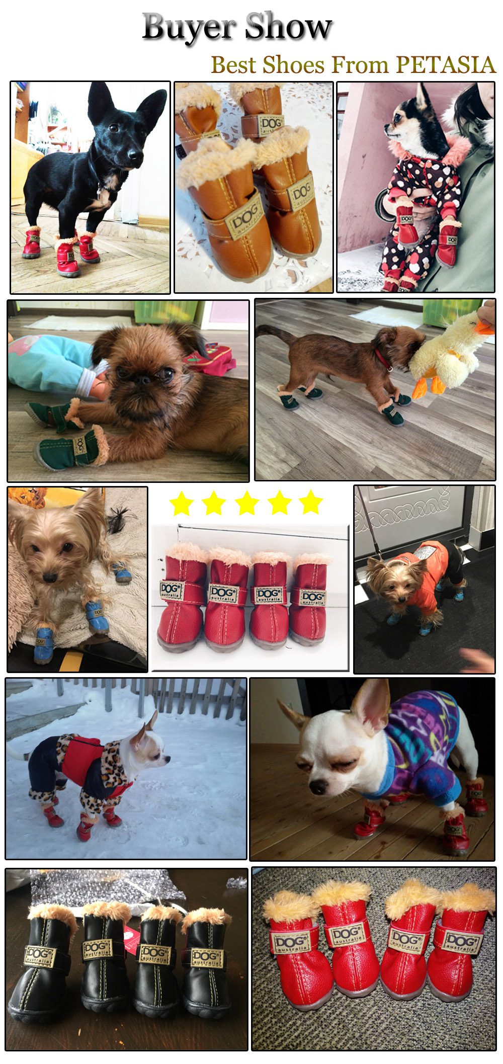 Winter Pet Dog Warm Snow Boots Waterproof Fur 4Pcs/Set Small Dogs