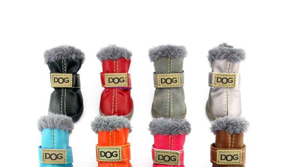 Winter Pet Dog Warm Snow Boots Waterproof Fur 4Pcs/Set Small Dogs