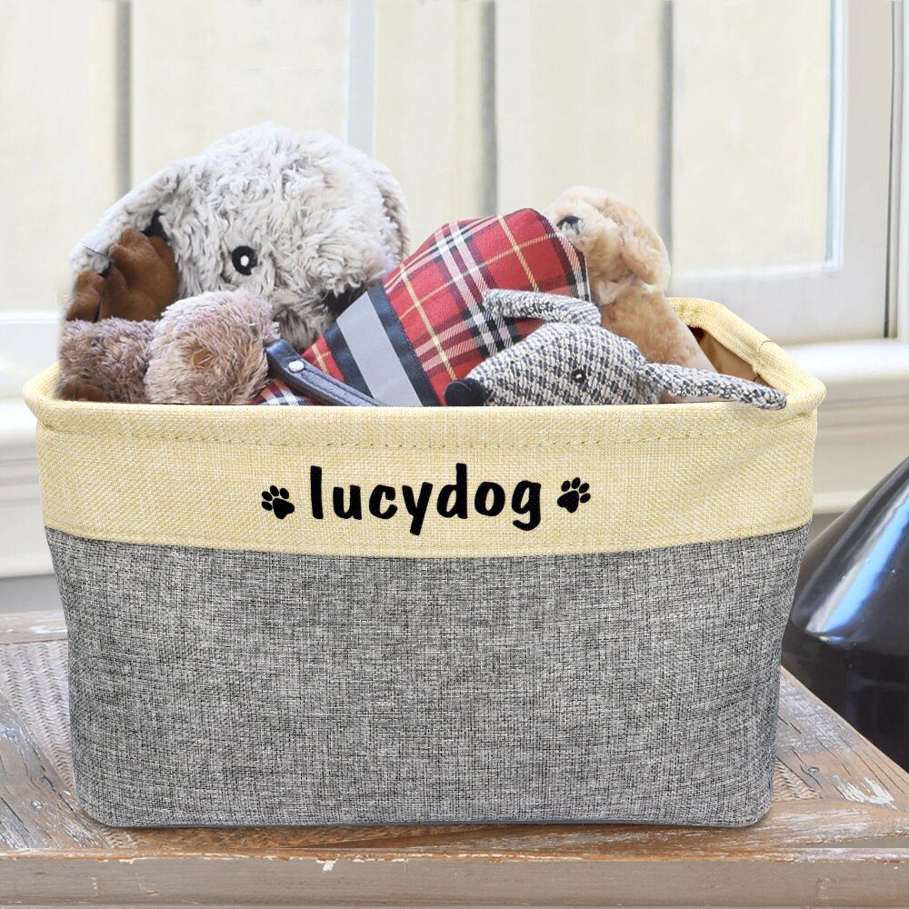 Personalized Pet Dog Toy Storage Basket Dog Canvas Bag Foldable Pet Toys Linen Storage Box Bins Dog Accessories Pet Supplies