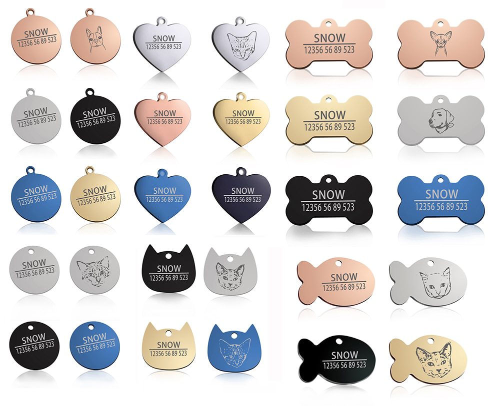 New Cat Dog ID Tag Custom Free Engraving Personalized Dog Collar Pet Charm Name Pendant Bone Necklace Collar Puppy Accessory