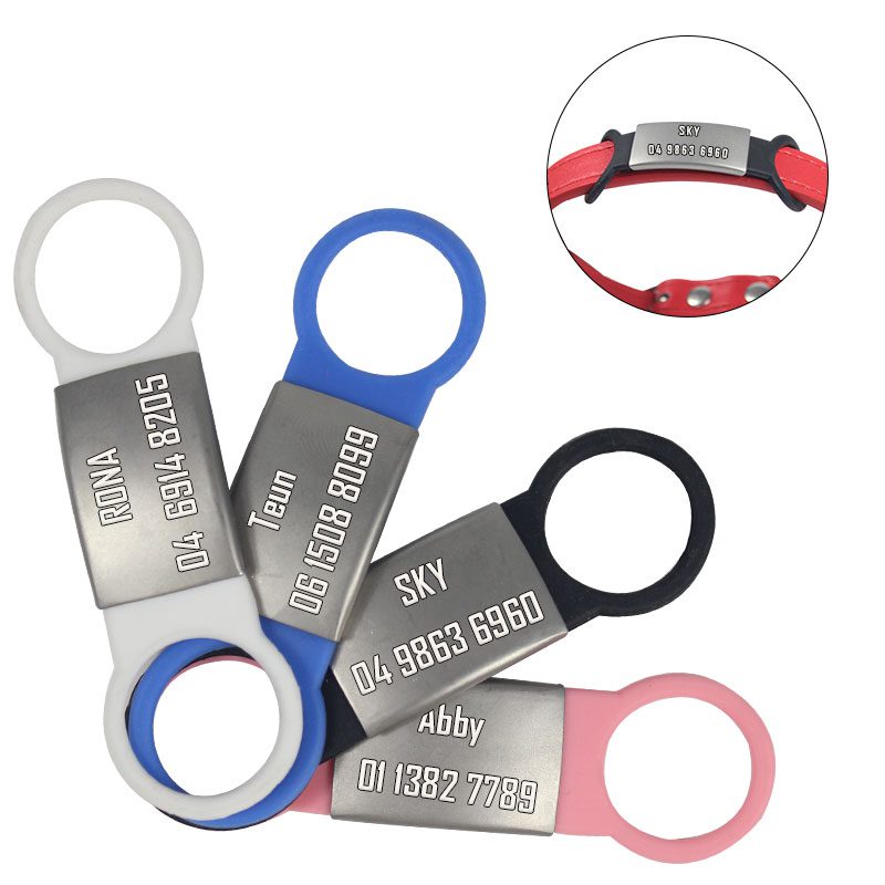 1pc Pet Dog Tag Silicone Stainless Steel Dog ID Tag Engraved Dog Collar Anti-lost Pet Nameplate Tags For Dog Cat Tensile Rubber