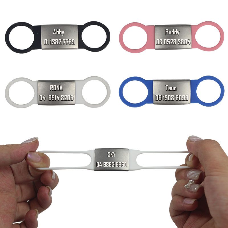 1pc Pet Dog Tag Silicone Stainless Steel Dog ID Tag Engraved Dog Collar Anti-lost Pet Nameplate Tags For Dog Cat Tensile Rubber