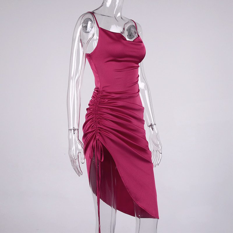 NewAsia Ruched Satin Summer Dress Drawstring Spaghetti Straps Cowl Neck Backless Long Dresses for Women Party Sexy Vestidos 2020 NewAsia Ruched Satin Summer Dress Drawstring Spaghetti Straps Cowl Neck Backless Long Dresses for Women Party Sexy Vestidos 2020