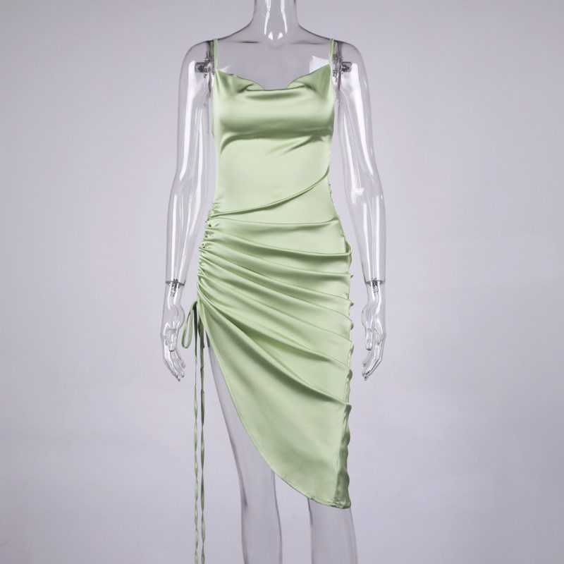 NewAsia Ruched Satin Summer Dress Drawstring Spaghetti Straps Cowl Neck Backless Long Dresses for Women Party Sexy Vestidos 2020 NewAsia Ruched Satin Summer Dress Drawstring Spaghetti Straps Cowl Neck Backless Long Dresses for Women Party Sexy Vestidos 2020