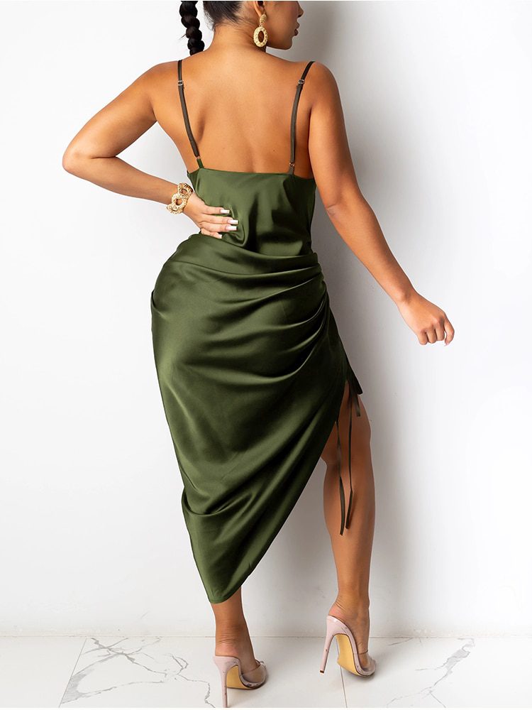 NewAsia Ruched Satin Summer Dress Drawstring Spaghetti Straps Cowl Neck Backless Long Dresses for Women Party Sexy Vestidos 2020 NewAsia Ruched Satin Summer Dress Drawstring Spaghetti Straps Cowl Neck Backless Long Dresses for Women Party Sexy Vestidos 2020