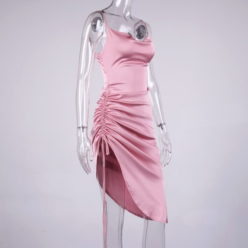 NewAsia Ruched Satin Summer Dress Drawstring Spaghetti Straps Cowl Neck Backless Long Dresses for Women Party Sexy Vestidos 2020 NewAsia Ruched Satin Summer Dress Drawstring Spaghetti Straps Cowl Neck Backless Long Dresses for Women Party Sexy Vestidos 2020