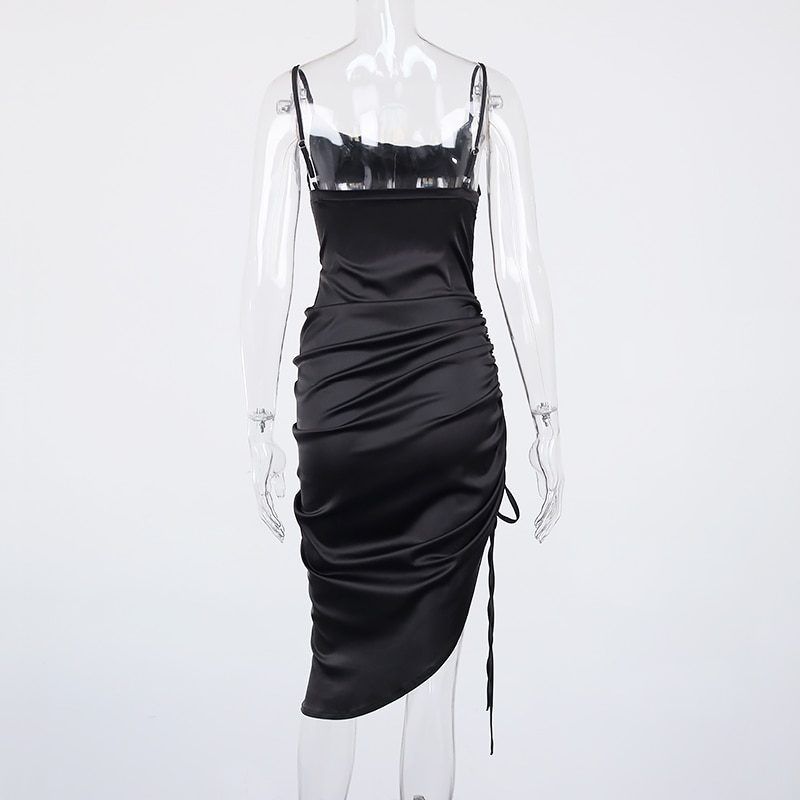 NewAsia Ruched Satin Summer Dress Drawstring Spaghetti Straps Cowl Neck Backless Long Dresses for Women Party Sexy Vestidos 2020 NewAsia Ruched Satin Summer Dress Drawstring Spaghetti Straps Cowl Neck Backless Long Dresses for Women Party Sexy Vestidos 2020
