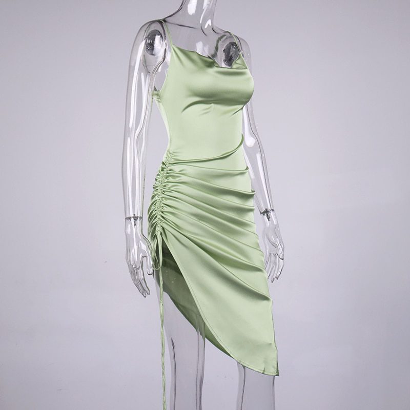 NewAsia Ruched Satin Summer Dress Drawstring Spaghetti Straps Cowl Neck Backless Long Dresses for Women Party Sexy Vestidos 2020 NewAsia Ruched Satin Summer Dress Drawstring Spaghetti Straps Cowl Neck Backless Long Dresses for Women Party Sexy Vestidos 2020