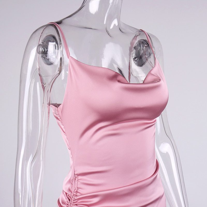 NewAsia Ruched Satin Summer Dress Drawstring Spaghetti Straps Cowl Neck Backless Long Dresses for Women Party Sexy Vestidos 2020 NewAsia Ruched Satin Summer Dress Drawstring Spaghetti Straps Cowl Neck Backless Long Dresses for Women Party Sexy Vestidos 2020