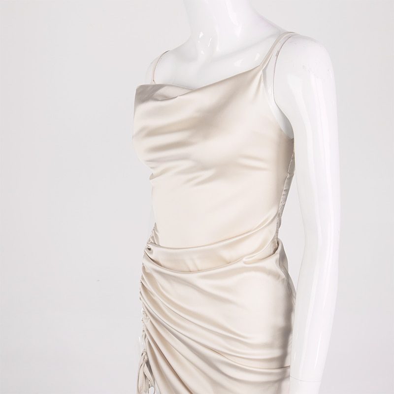 NewAsia Ruched Satin Summer Dress Drawstring Spaghetti Straps Cowl Neck Backless Long Dresses for Women Party Sexy Vestidos 2020 NewAsia Ruched Satin Summer Dress Drawstring Spaghetti Straps Cowl Neck Backless Long Dresses for Women Party Sexy Vestidos 2020
