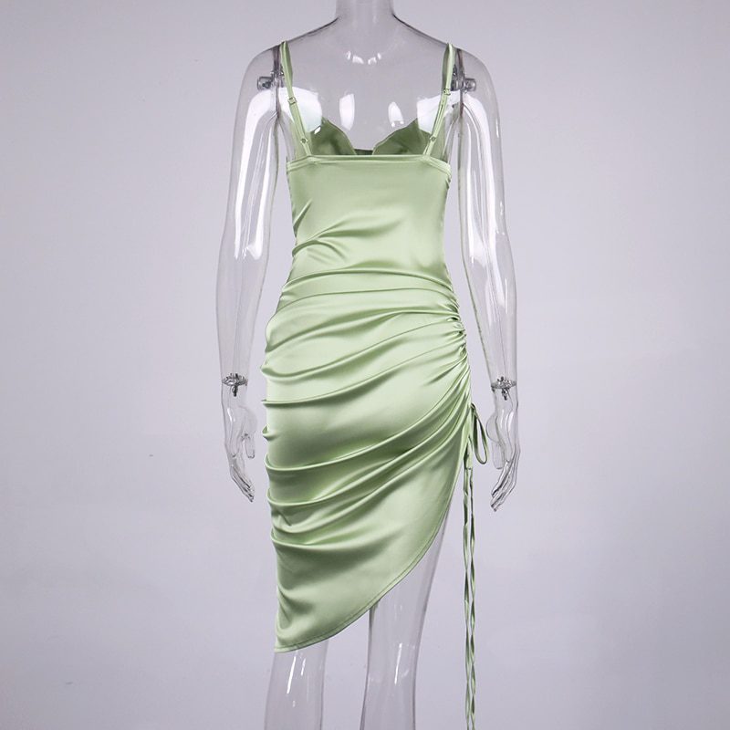 NewAsia Ruched Satin Summer Dress Drawstring Spaghetti Straps Cowl Neck Backless Long Dresses for Women Party Sexy Vestidos 2020 NewAsia Ruched Satin Summer Dress Drawstring Spaghetti Straps Cowl Neck Backless Long Dresses for Women Party Sexy Vestidos 2020