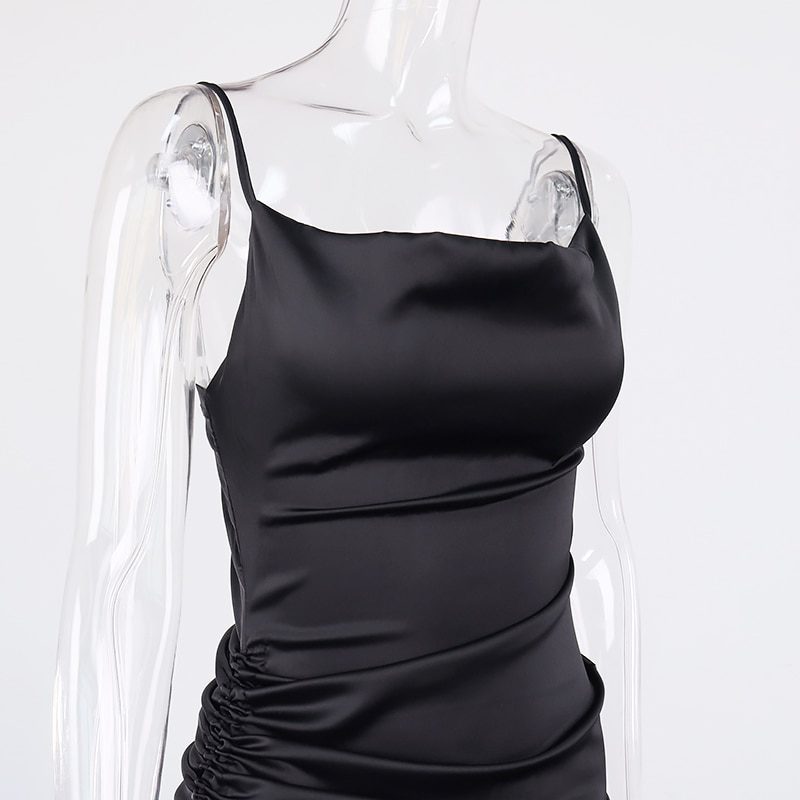 NewAsia Ruched Satin Summer Dress Drawstring Spaghetti Straps Cowl Neck Backless Long Dresses for Women Party Sexy Vestidos 2020 NewAsia Ruched Satin Summer Dress Drawstring Spaghetti Straps Cowl Neck Backless Long Dresses for Women Party Sexy Vestidos 2020