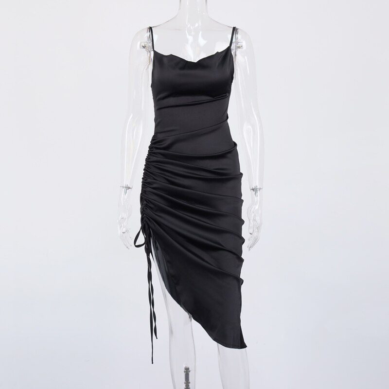 NewAsia Ruched Satin Summer Dress Drawstring Spaghetti Straps Cowl Neck Backless Long Dresses for Women Party Sexy Vestidos 2020 NewAsia Ruched Satin Summer Dress Drawstring Spaghetti Straps Cowl Neck Backless Long Dresses for Women Party Sexy Vestidos 2020