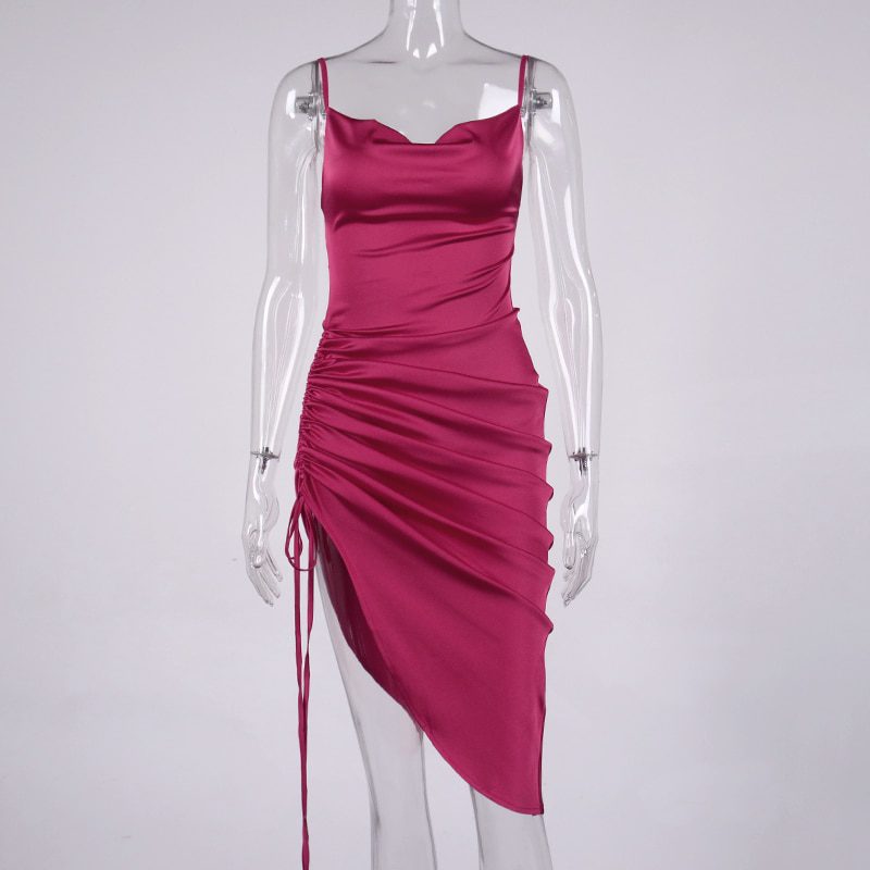 NewAsia Ruched Satin Summer Dress Drawstring Spaghetti Straps Cowl Neck Backless Long Dresses for Women Party Sexy Vestidos 2020 NewAsia Ruched Satin Summer Dress Drawstring Spaghetti Straps Cowl Neck Backless Long Dresses for Women Party Sexy Vestidos 2020