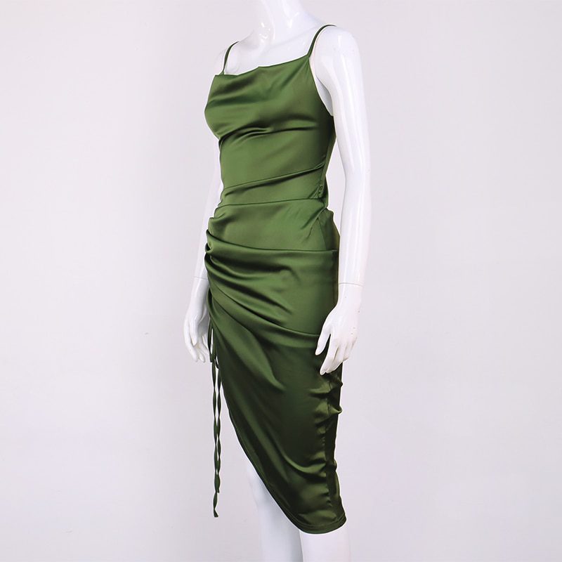 NewAsia Ruched Satin Summer Dress Drawstring Spaghetti Straps Cowl Neck Backless Long Dresses for Women Party Sexy Vestidos 2020 NewAsia Ruched Satin Summer Dress Drawstring Spaghetti Straps Cowl Neck Backless Long Dresses for Women Party Sexy Vestidos 2020