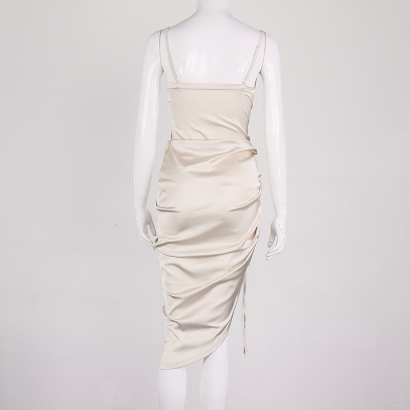 NewAsia Ruched Satin Summer Dress Drawstring Spaghetti Straps Cowl Neck Backless Long Dresses for Women Party Sexy Vestidos 2020 NewAsia Ruched Satin Summer Dress Drawstring Spaghetti Straps Cowl Neck Backless Long Dresses for Women Party Sexy Vestidos 2020