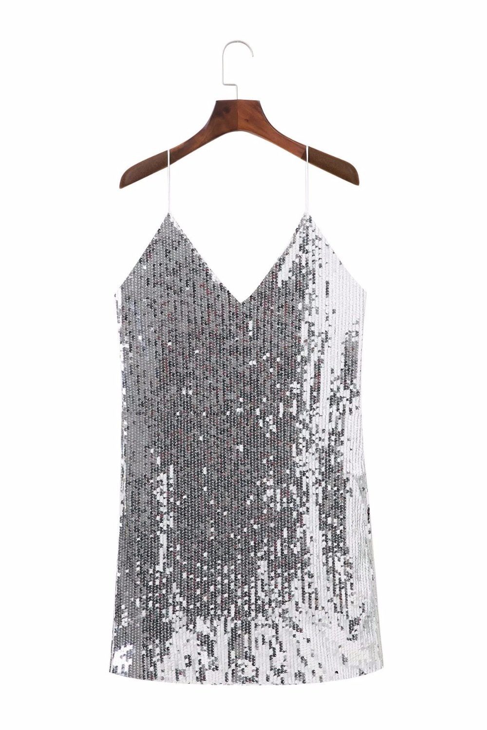Deep V Neck Autumn Silver Sequined Backless Sexy Dress Women Off Shoulder Mini Dress Christmas Party Club Strap Dresses Vestidos