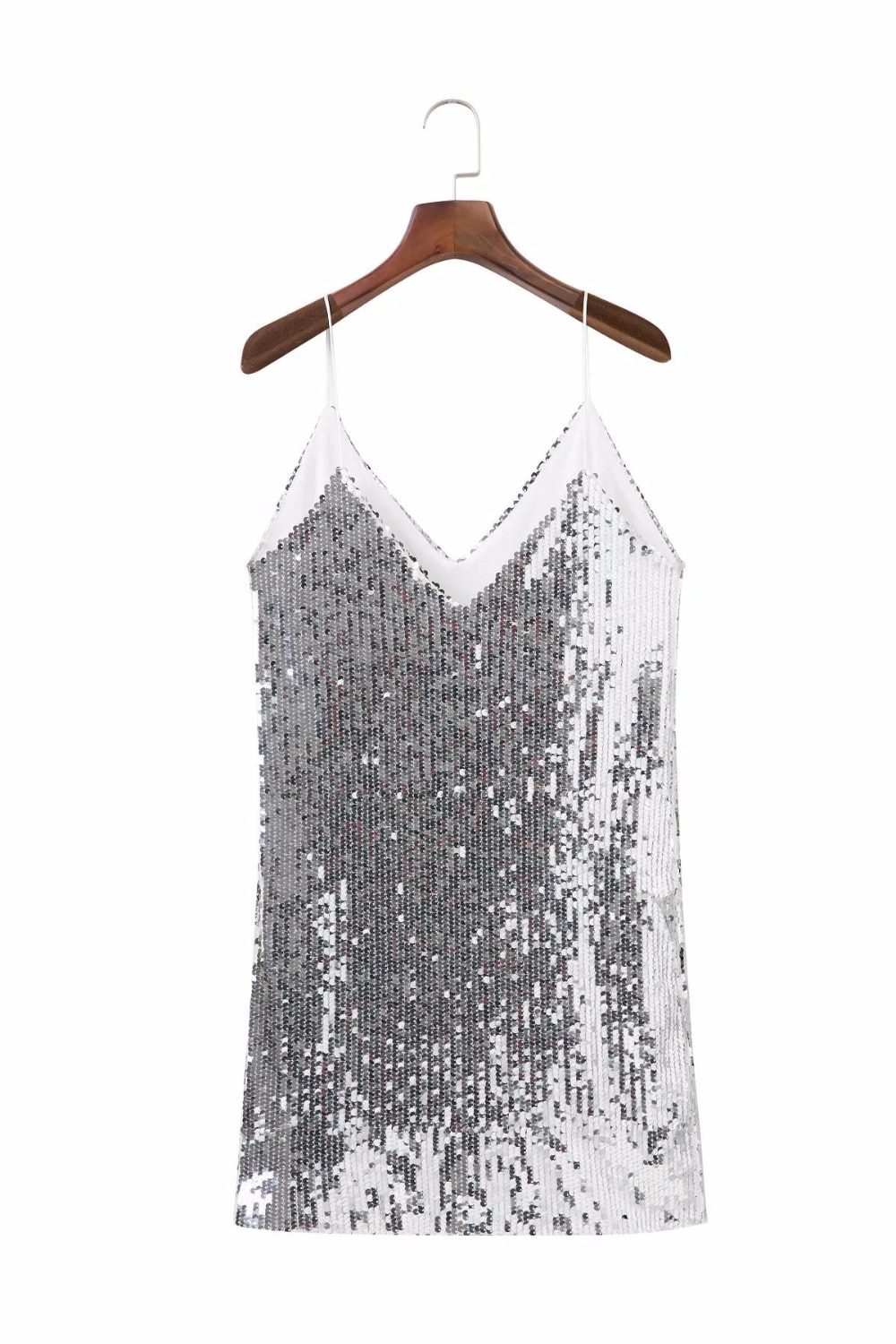 Deep V Neck Autumn Silver Sequined Backless Sexy Dress Women Off Shoulder Mini Dress Christmas Party Club Strap Dresses Vestidos