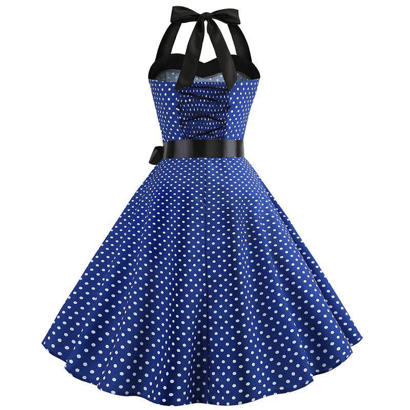 Women Polka Dot Print Summer Dress Sexy Retro White Halter Vintage Dress Plus Size Robe Femme Pin Up Rockabilly Party Dress