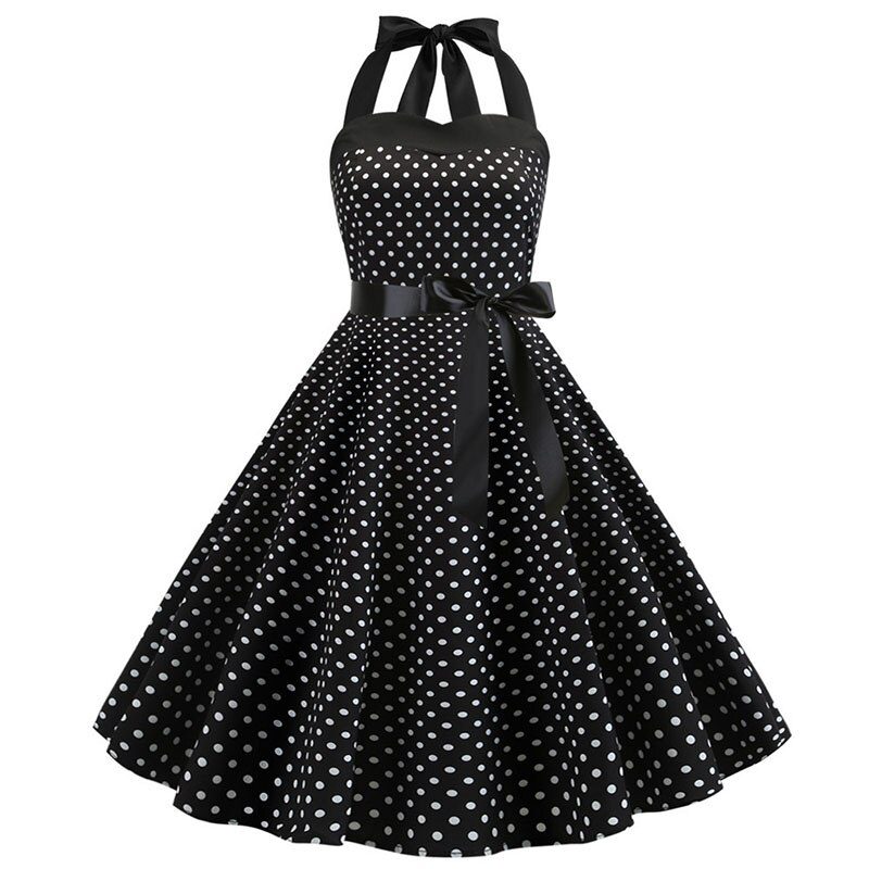 Women Polka Dot Print Summer Dress Sexy Retro White Halter Vintage Dress Plus Size Robe Femme Pin Up Rockabilly Party Dress