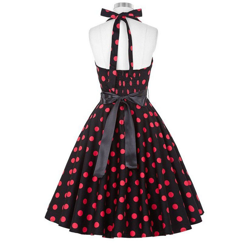 Women Polka Dot Print Summer Dress Sexy Retro White Halter Vintage Dress Plus Size Robe Femme Pin Up Rockabilly Party Dress