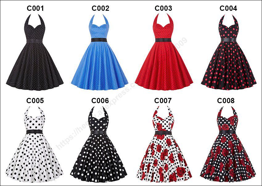 Women Polka Dot Print Summer Dress Sexy Retro White Halter Vintage Dress Plus Size Robe Femme Pin Up Rockabilly Party Dress