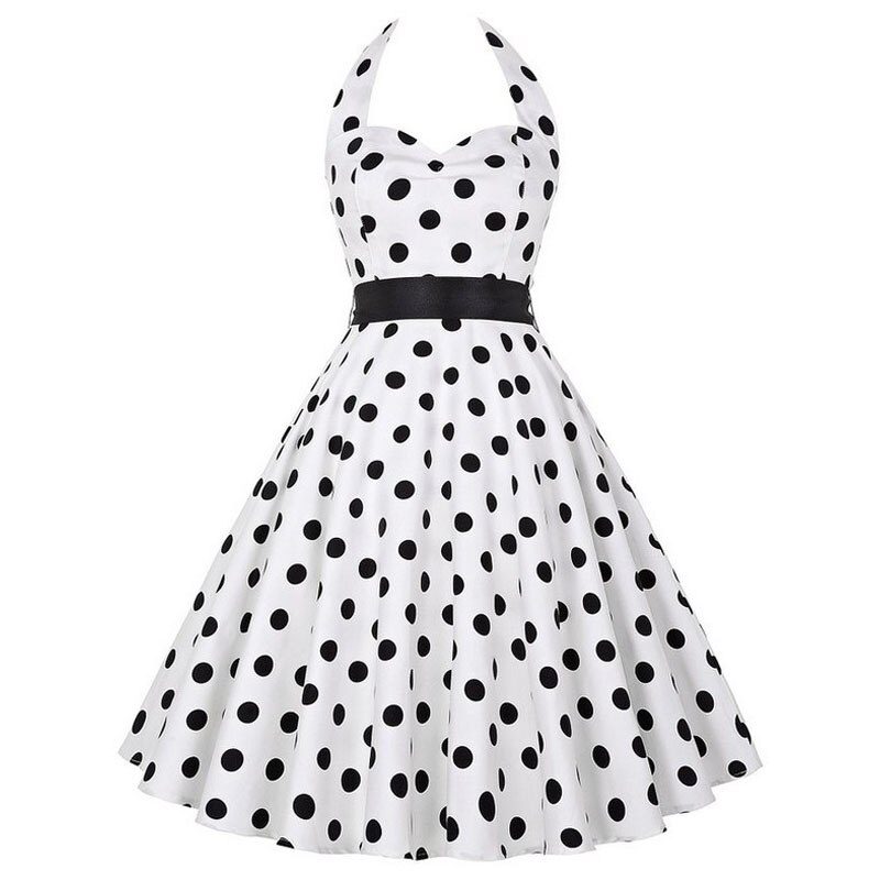 Women Polka Dot Print Summer Dress Sexy Retro White Halter Vintage Dress Plus Size Robe Femme Pin Up Rockabilly Party Dress