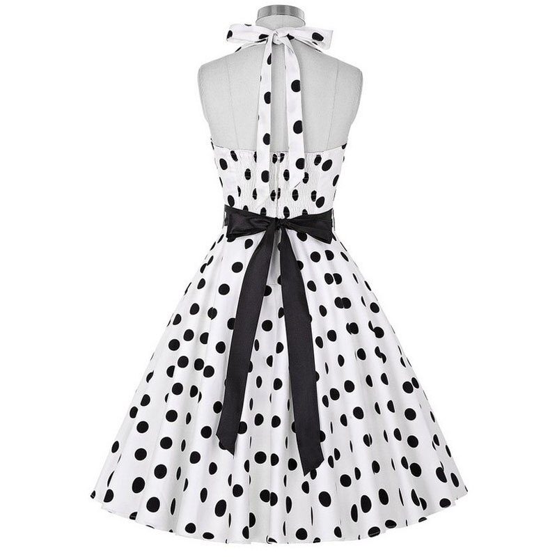 Women Polka Dot Print Summer Dress Sexy Retro White Halter Vintage Dress Plus Size Robe Femme Pin Up Rockabilly Party Dress